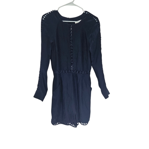 JONATHAN SIMKHAI | Silk Navy Blue Crossbar Romper Jumpsuit | Size S - Picture 2 of 9